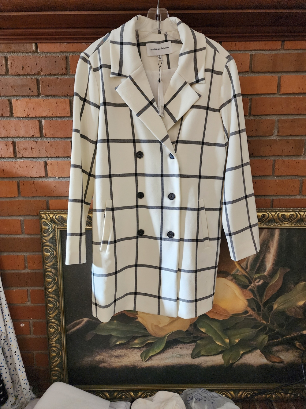 cupcakes & cashmere White Windowpane Double-Breasted Coat